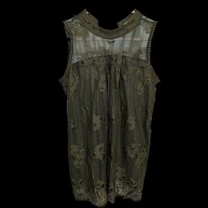 Eve & Maddie Olive Green Lace Sleeveless Top | Lined Sheer Floral Mesh